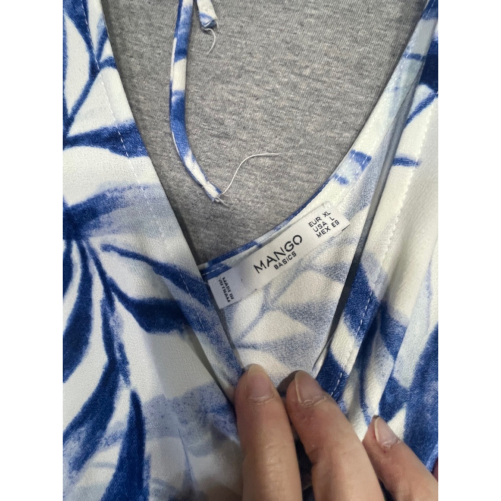 Women Mango Basics Dress XL White Blue Leaf Print - Picture 6 of 6